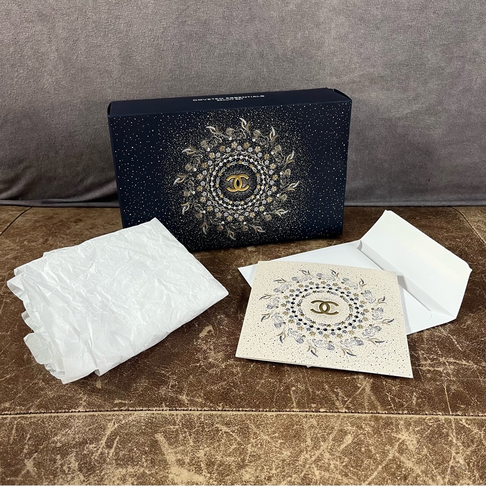 Chanel Gift Wrap Bundle 2025 Limited Edition Holidays Blue Gold Box Tissue Card